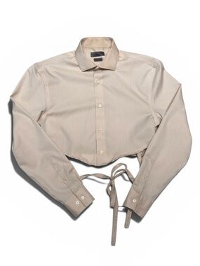CK Calvin Klein Open Back Non-Iron Cropped Waist Tie Button Shirt
